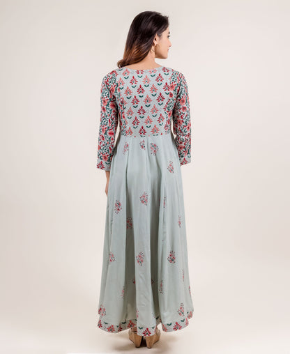 Ravishing Rayon Anarkali Long Dress in Mint
