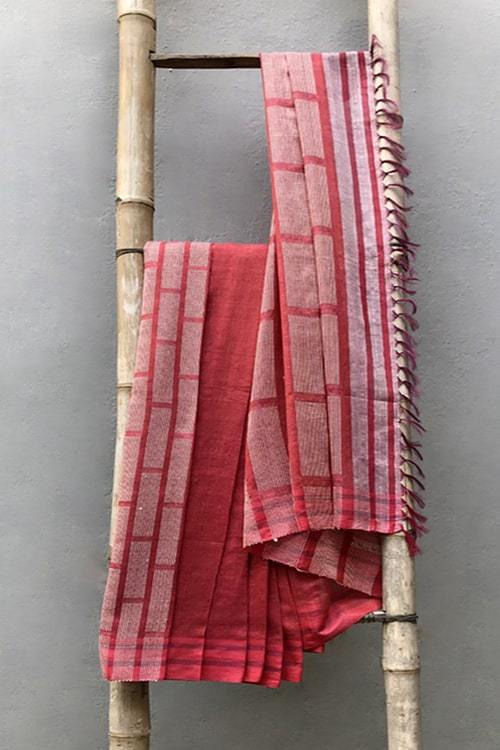 Chain Brick' Handwoven Extra Weft Cotton-Silk Saree-40