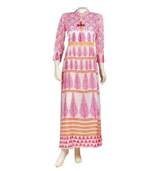 Modal Cotton Shift Line Long Tunic Tassel Front Mandarin Dress