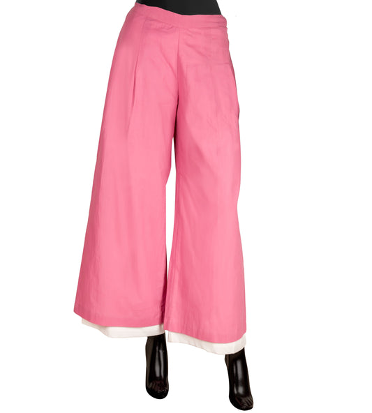 Off White and Pink Double Layered Palazzo Pants