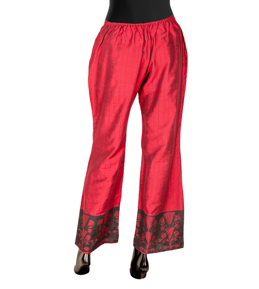 Red Fancy Cotton Panel Printed  Palazzo Pant