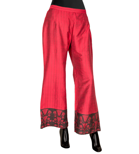 Red Fancy Cotton Panel Printed  Palazzo Pant