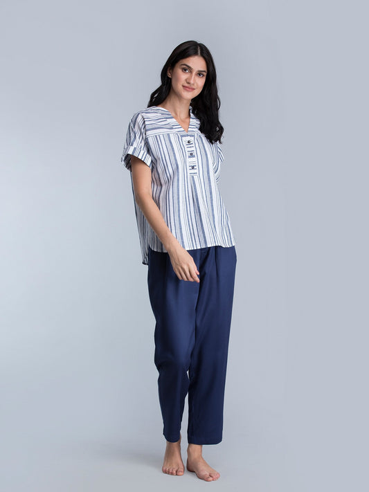 Paperbag High Waist Peg Pants - Navy