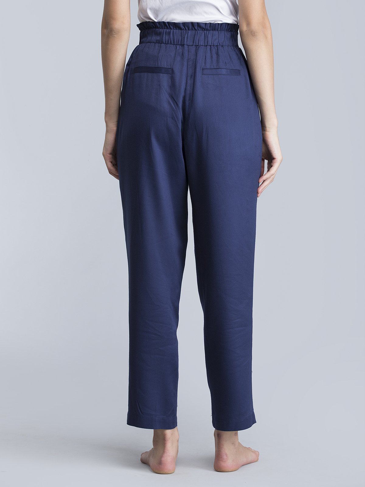 Paperbag High Waist Peg Pants - Navy
