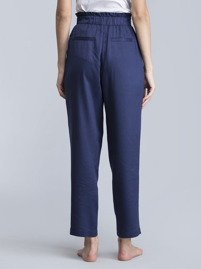 Paperbag High Waist Peg Pants - Navy