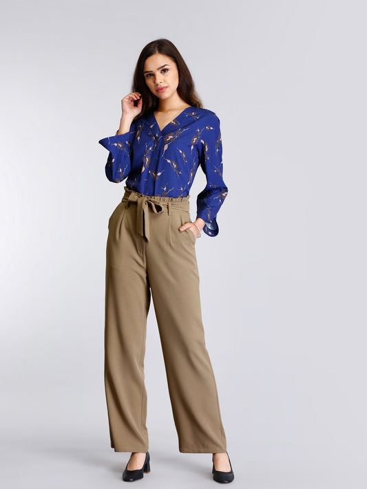 Paperbag Waist Tie Up Pants - Beige