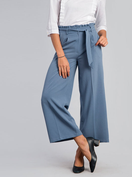 Paperbag Waist Tie Up Pants - Blue