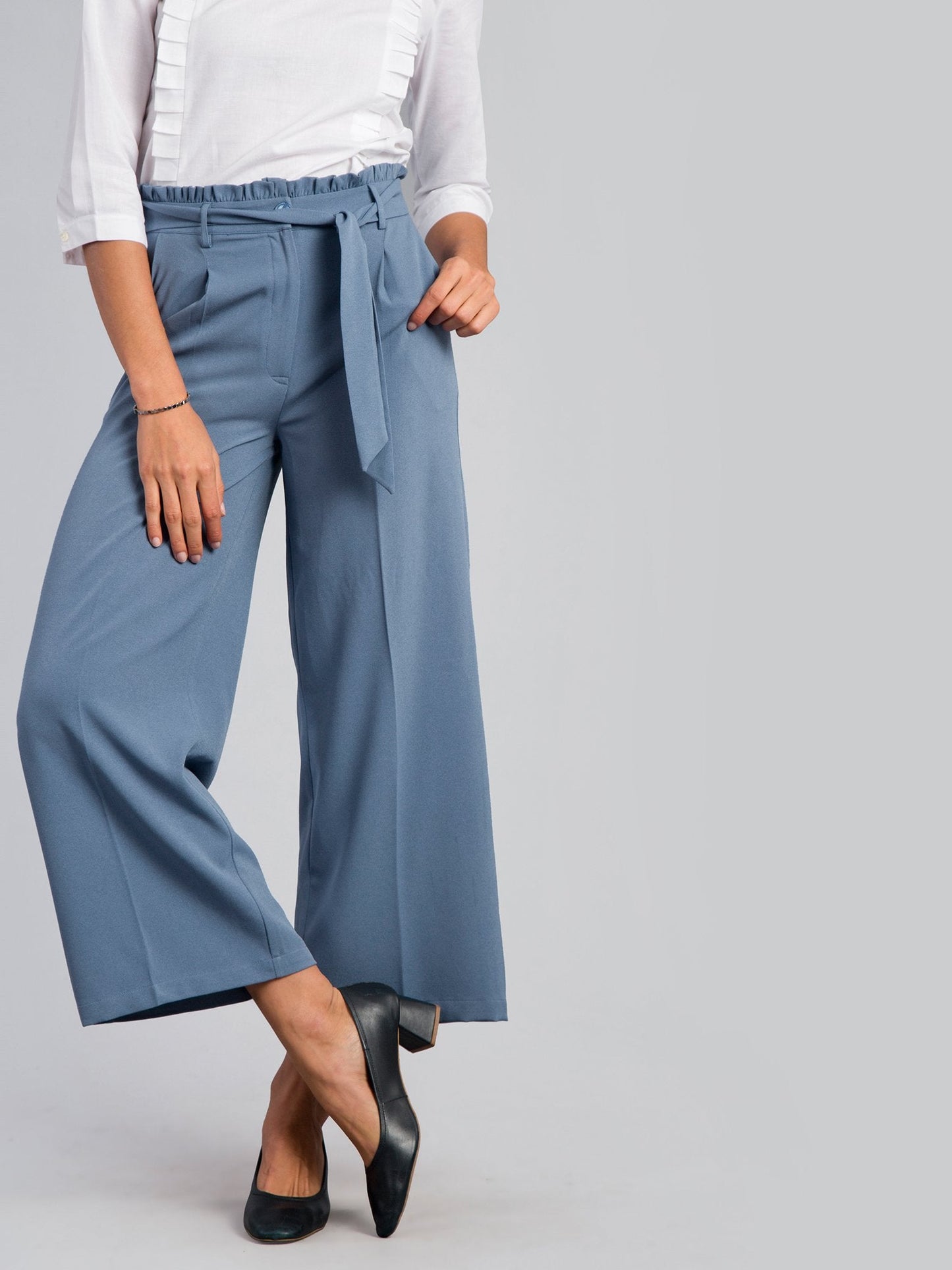 Paperbag Waist Tie Up Pants - Blue