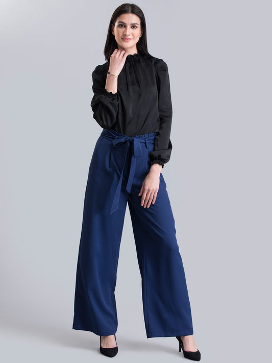 Paperbag Waist Tie Up Pants - Navy