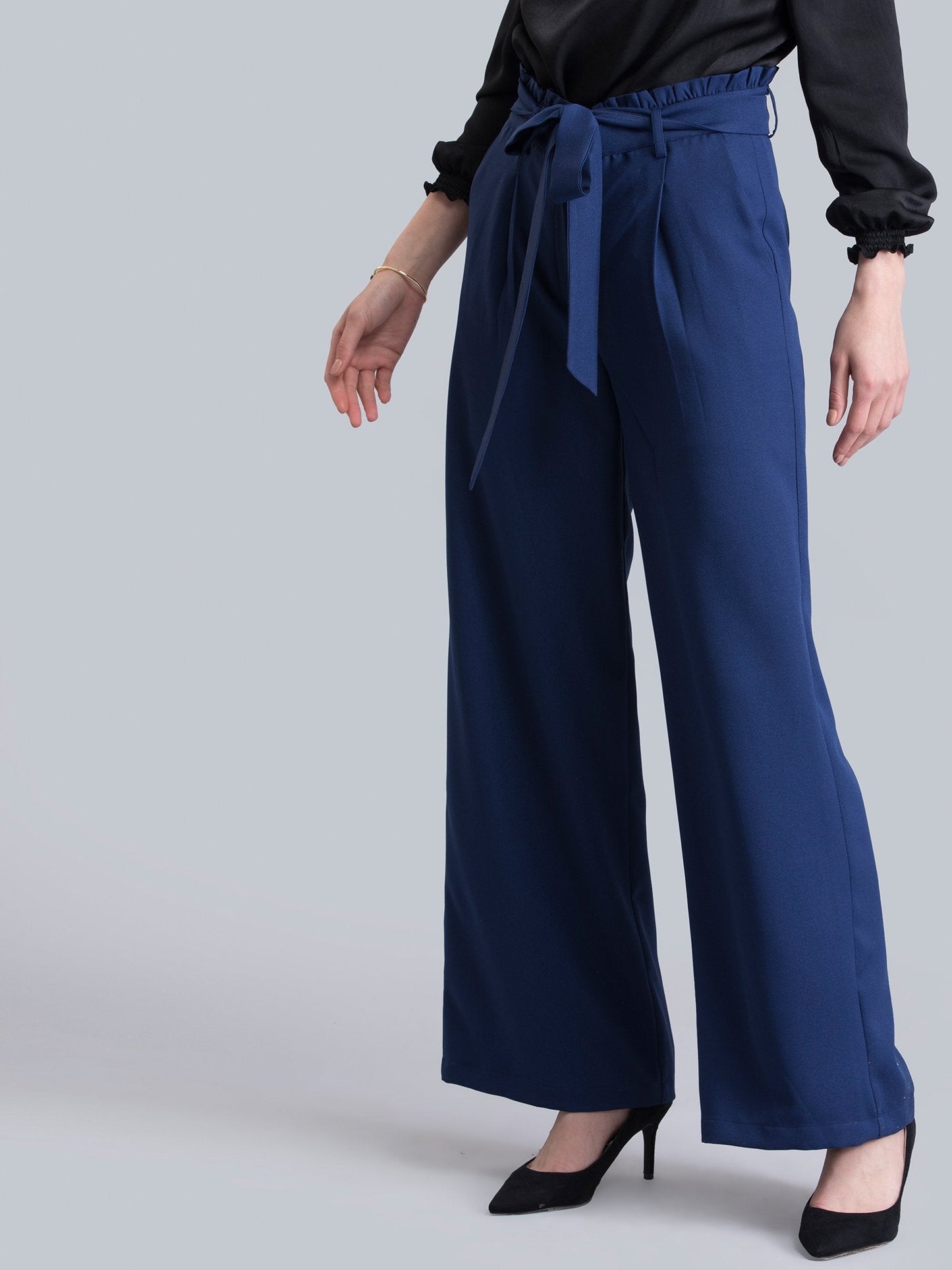 Paperbag Waist Tie Up Pants - Navy