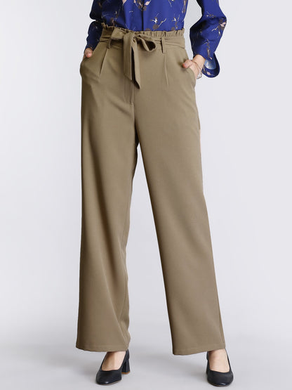 Paperbag Waist Tie Up Pants - Beige