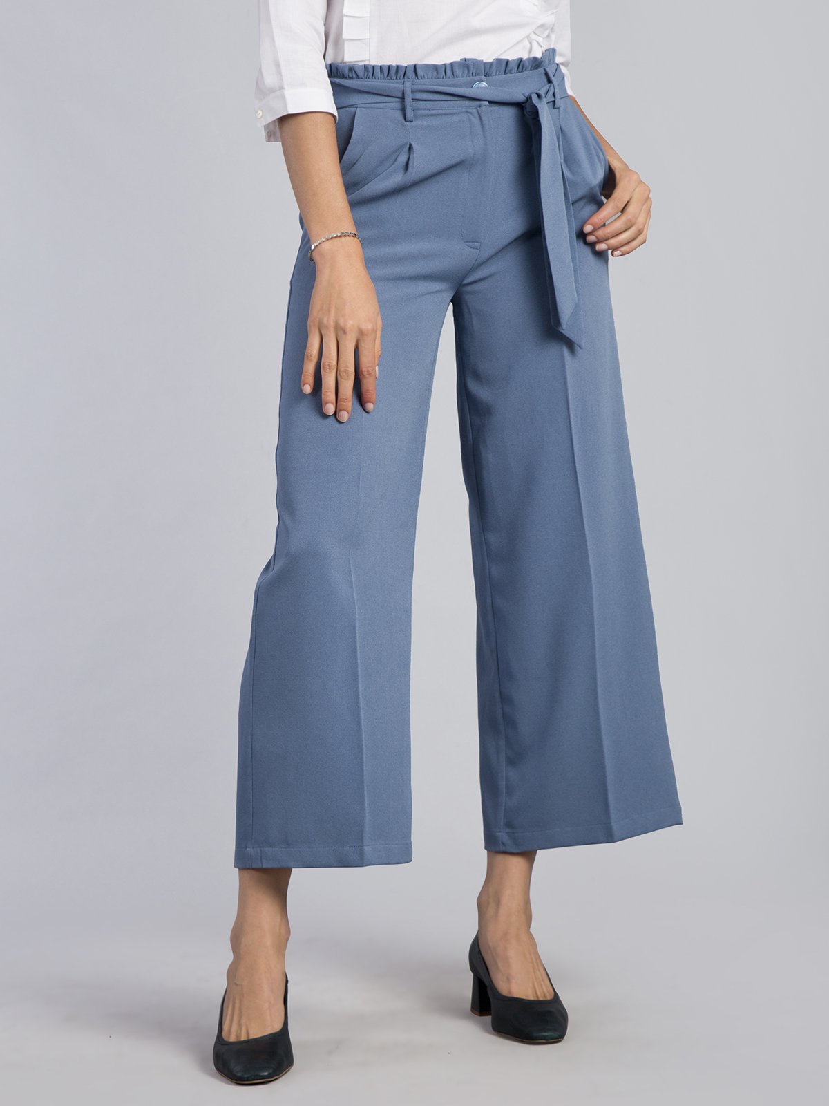 Paperbag Waist Tie Up Pants - Blue