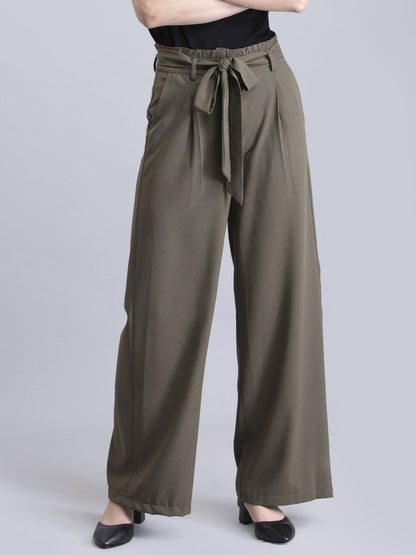 Paperbag Waist Tie Up Pants - Olive
