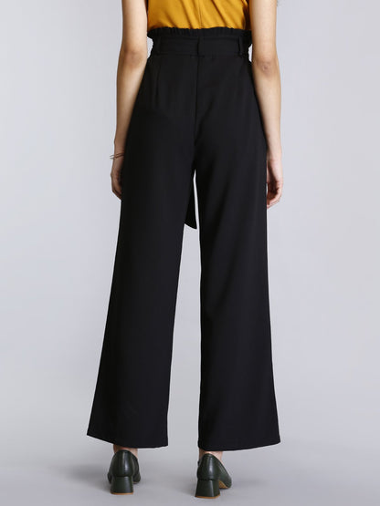 Paperbag Waist Tie Up Pants - Black