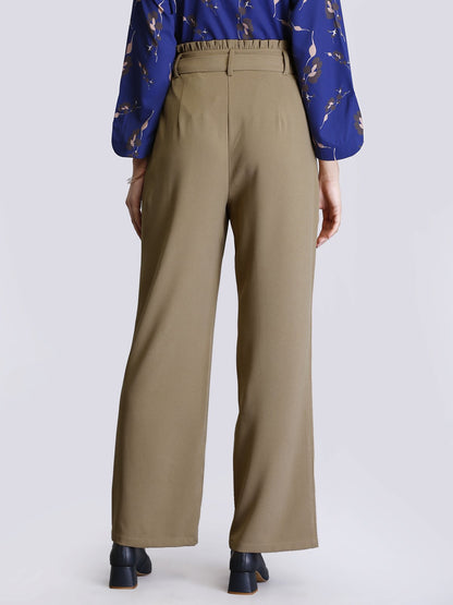 Paperbag Waist Tie Up Pants - Beige