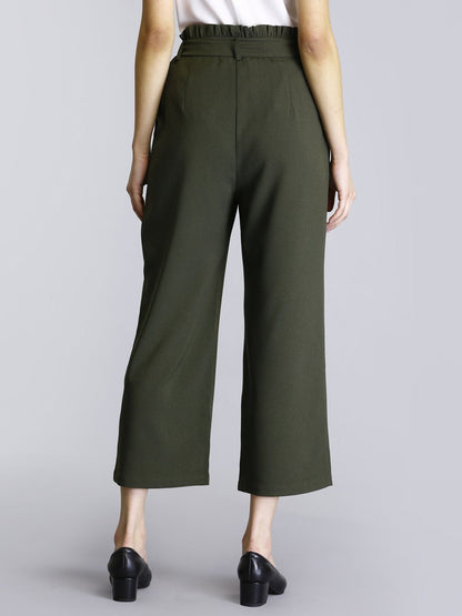Paperbag Waist Tie Up Pants - Olive