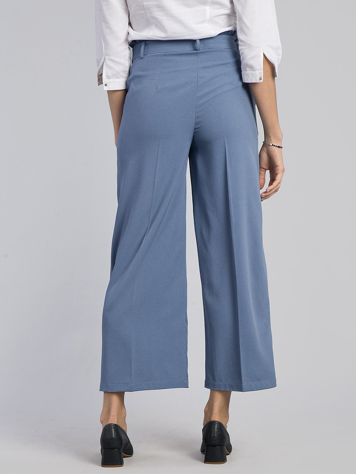 Paperbag Waist Tie Up Pants - Blue