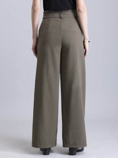 Paperbag Waist Tie Up Pants - Olive