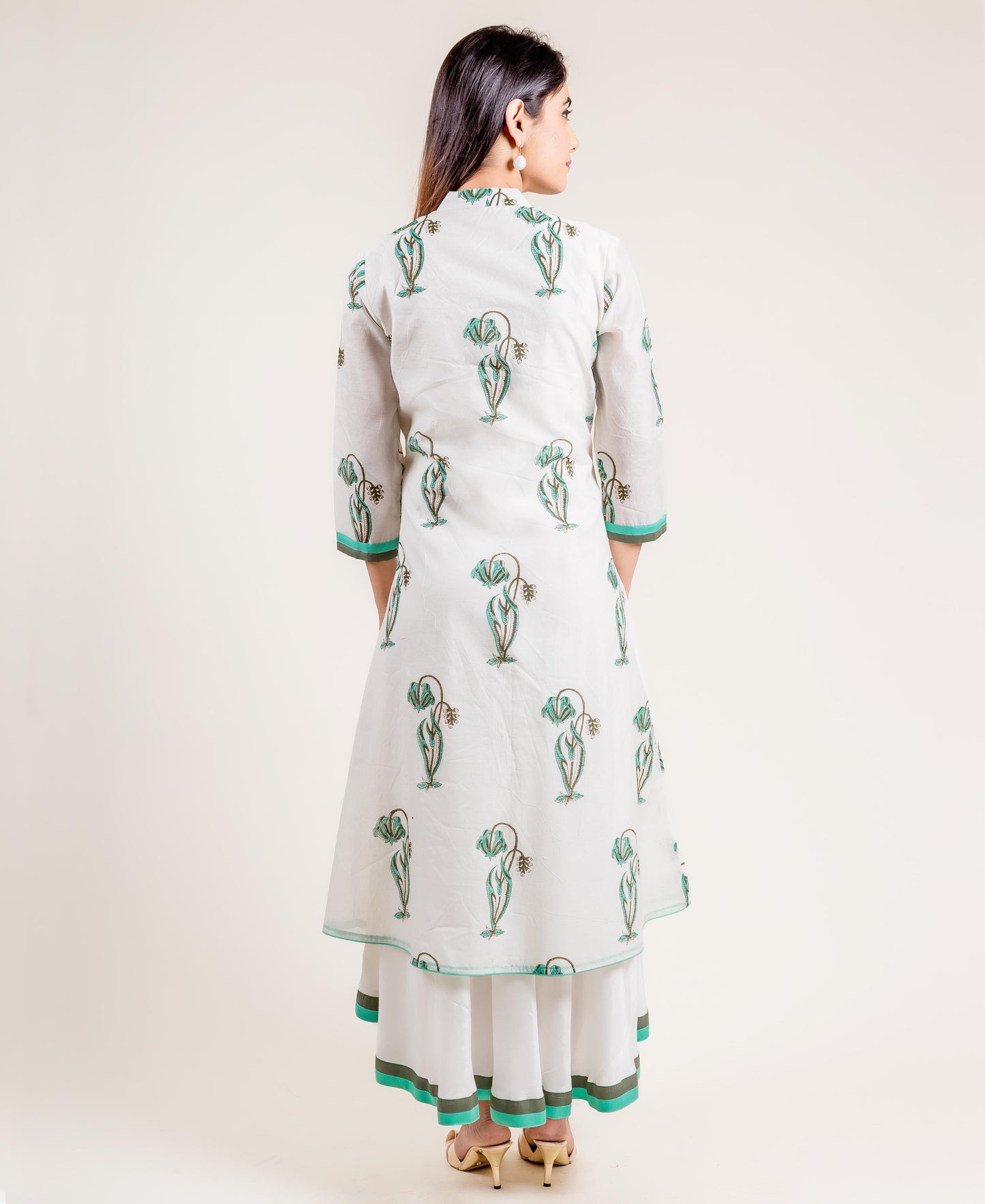 Floral Printed Ivory Chanderi Layered Long Dress