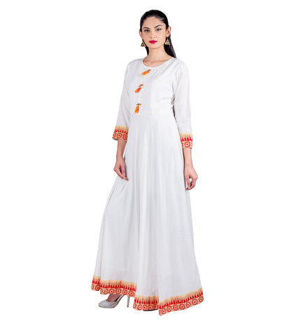 Vermilion/ White Indo Western Maxi Dress with Waterfall Shrug