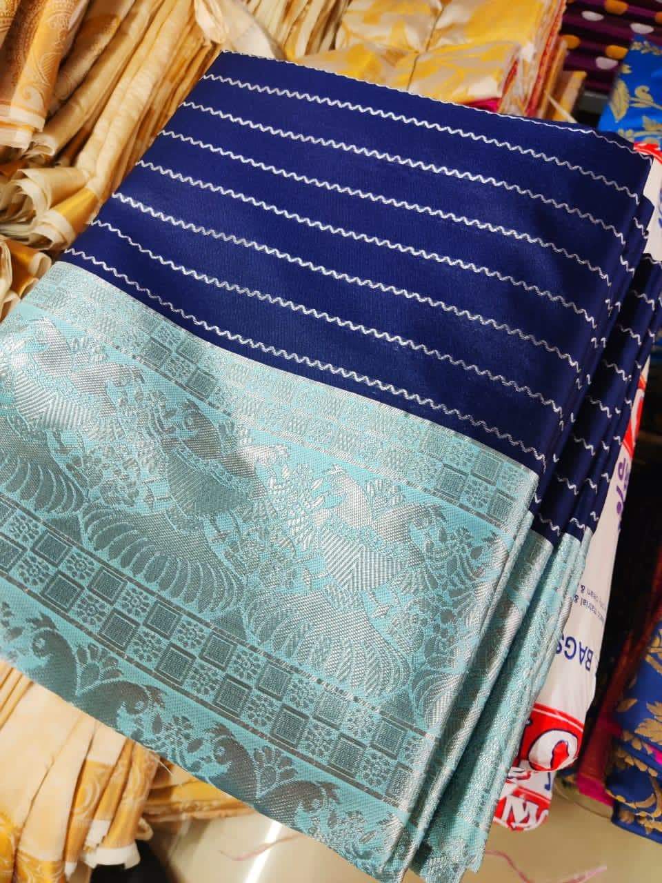 Kanchipuram  Dark-Blue Silk elegant and stunning Saree