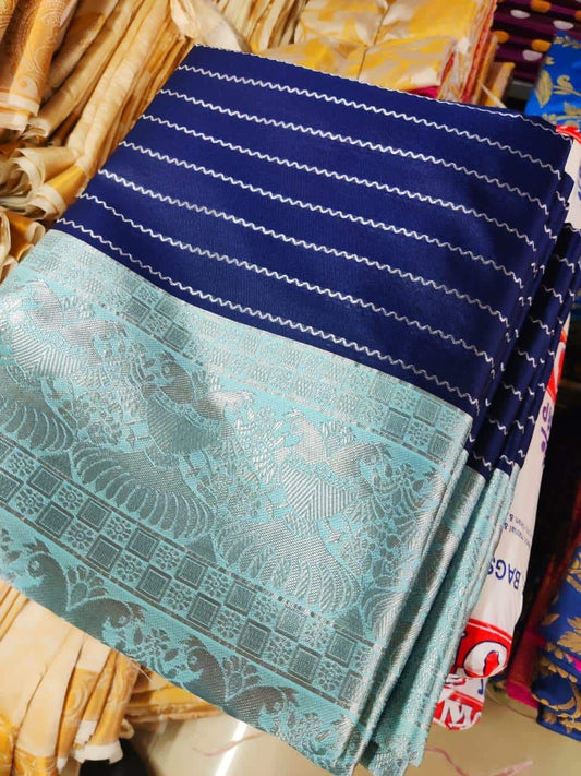 Kanchipuram  Dark-Blue Silk elegant and stunning Saree