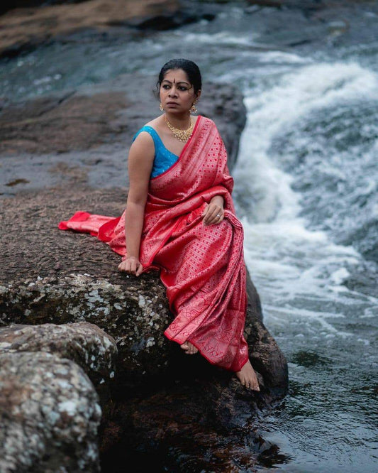 Valiba Red Silver TRADITIONAL KANJIVARAM Saree