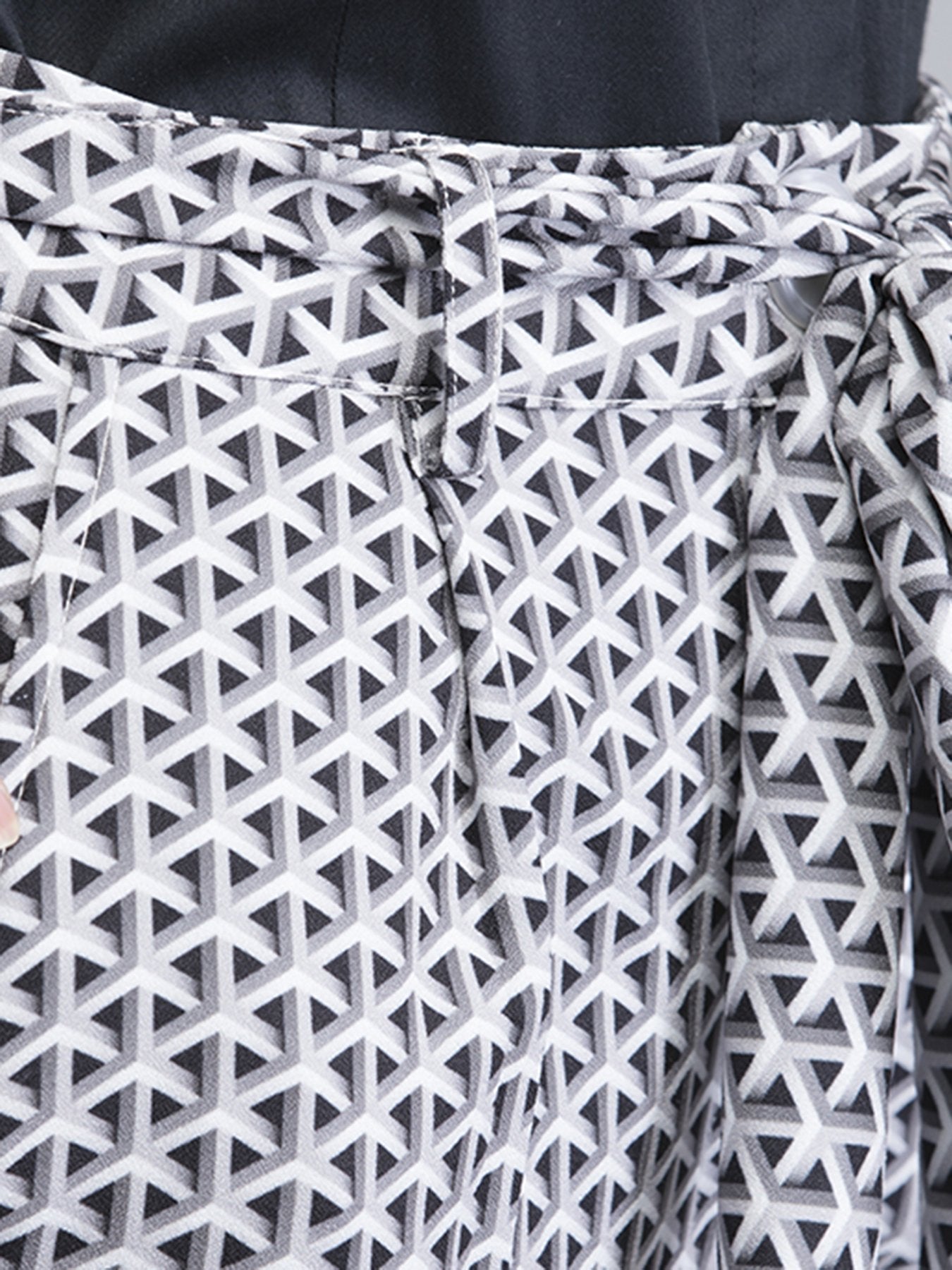 Pleated Geometric Print Culottes - Grey