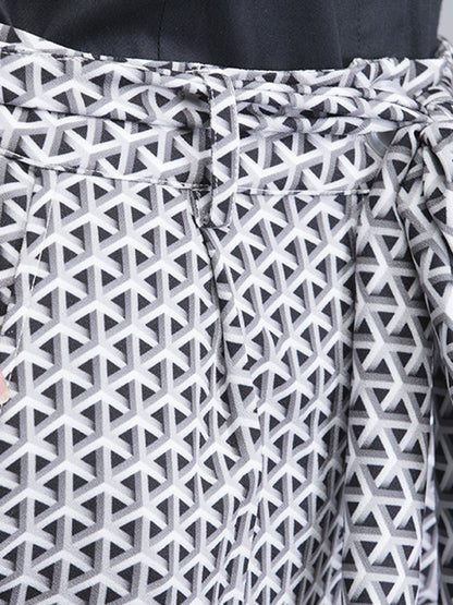 Pleated Geometric Print Culottes - Grey