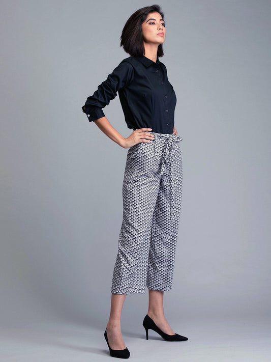 Pleated Geometric Print Culottes - Grey