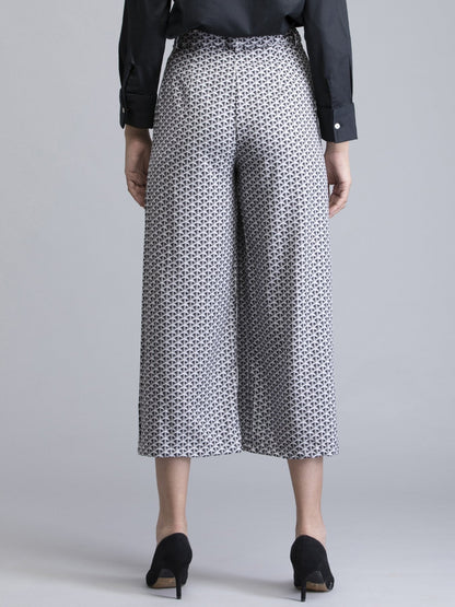 Pleated Geometric Print Culottes - Grey