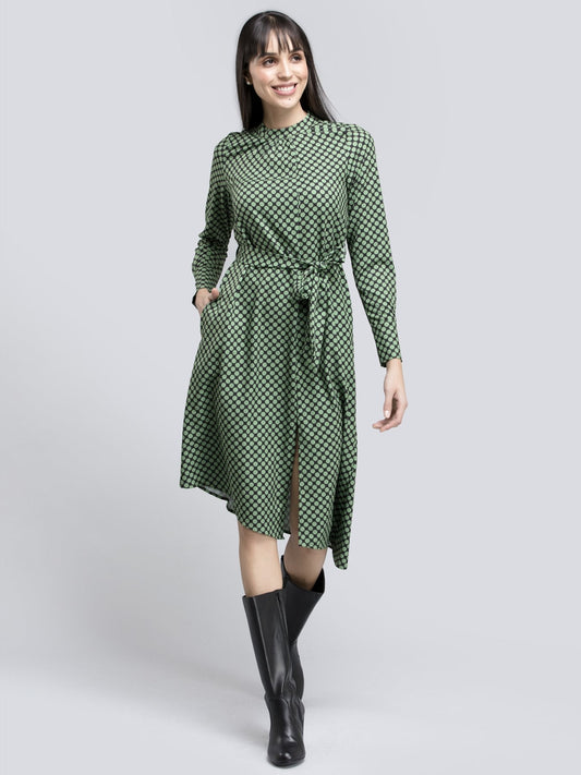 Polka Dot Tie Up Asymmetric Dress - Green and Black