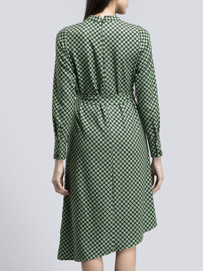 Polka Dot Tie Up Asymmetric Dress - Green and Black