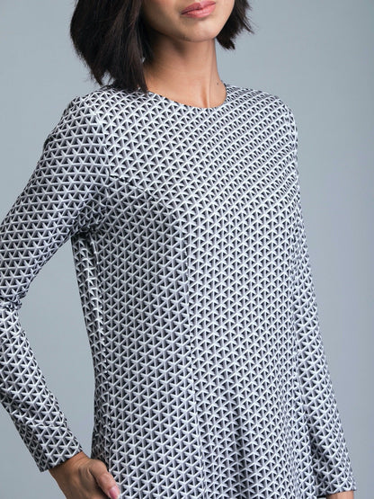 Round Neck Geometric Print Shift Dress - Grey