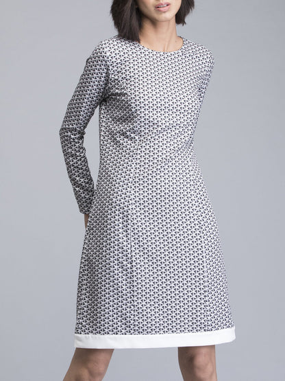 Round Neck Geometric Print Shift Dress - Grey