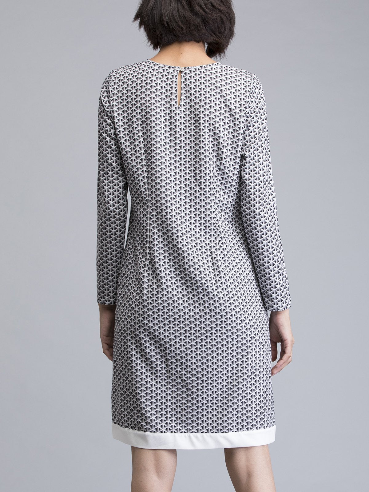 Round Neck Geometric Print Shift Dress - Grey