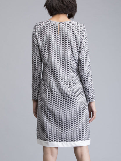 Round Neck Geometric Print Shift Dress - Grey