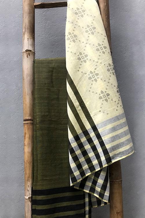 Saloni' Handwoven Extra Weft Cotton-Silk Saree-36