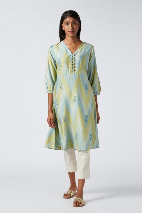 New Leaf' Ikat Silk Blend Kurta