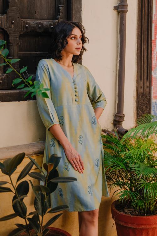 New Leaf' Ikat Silk Blend Kurta