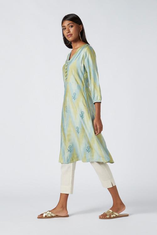 New Leaf' Ikat Silk Blend Kurta