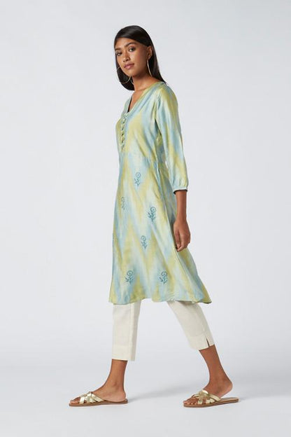 New Leaf' Ikat Silk Blend Kurta