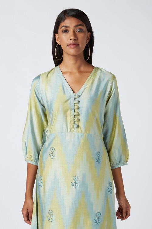 New Leaf' Ikat Silk Blend Kurta