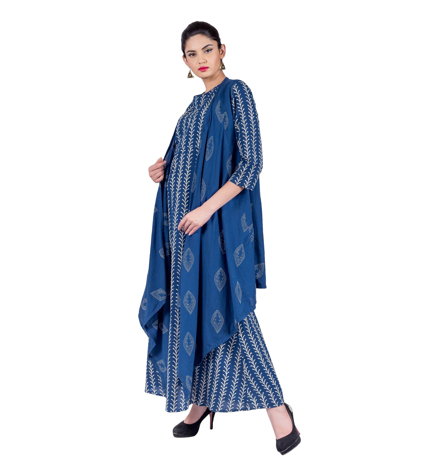 Boat Neck Flared A-Cut Gown With Waterfall Shrug