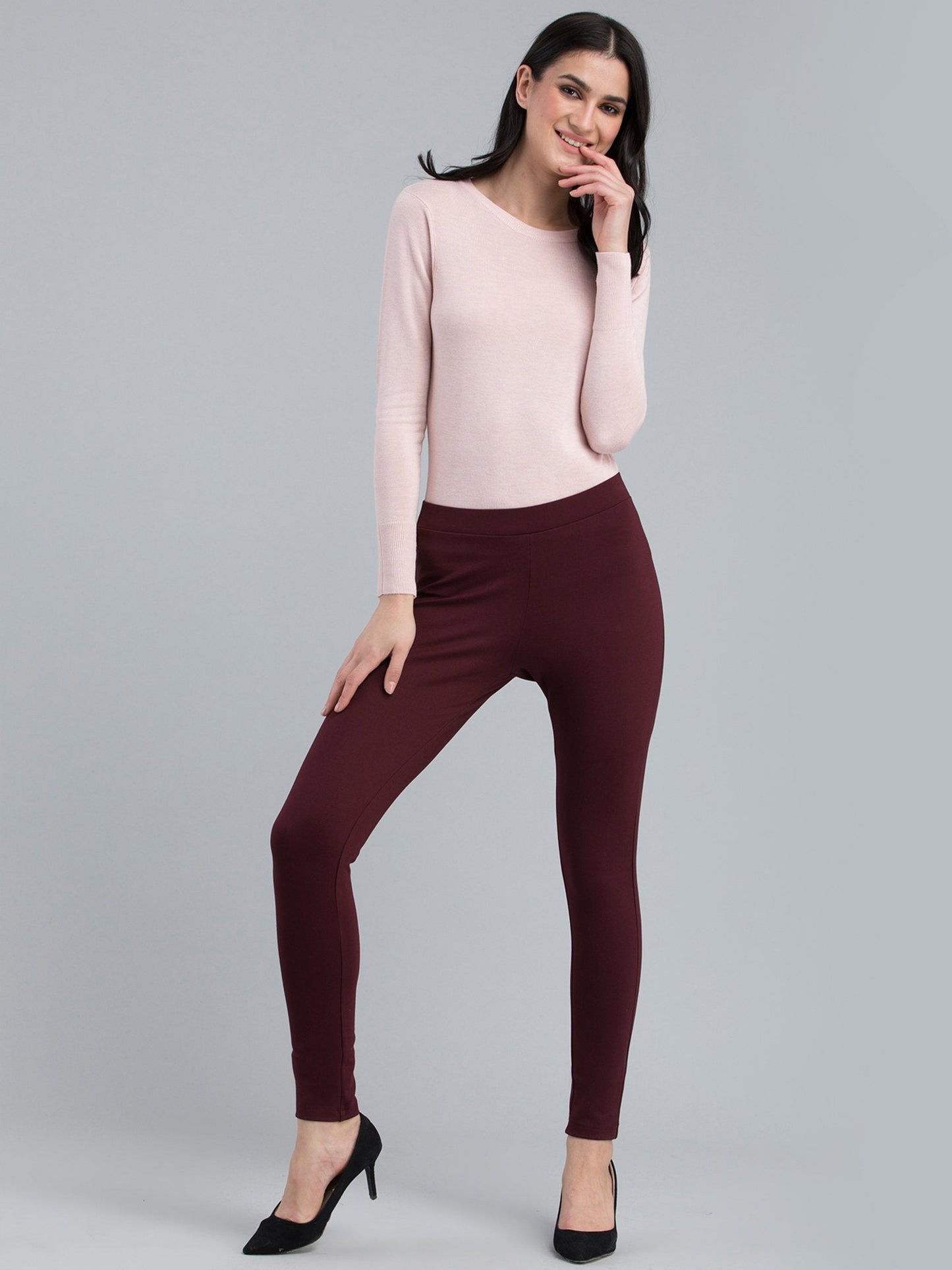 4 Way Stretch Skinny Fit LivIn Jeggings - Maroon