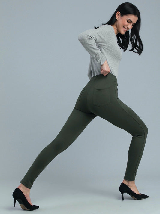 4 Way Stretch Skinny Fit LivIn Jeggings - Olive