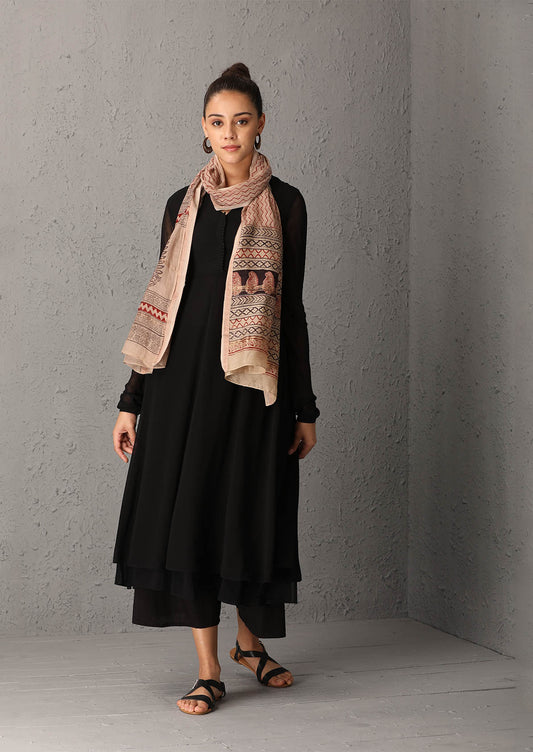 Black tunic set with beige dupatta (SS-02)