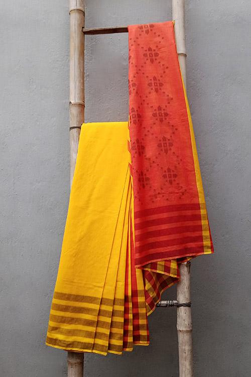 Saloni' Handwoven Extra Weft Cotton-Silk Saree-38