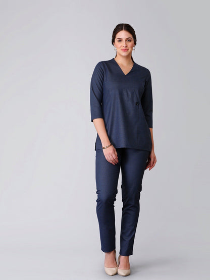 Straight Fit Houndstooth Trousers - Blue