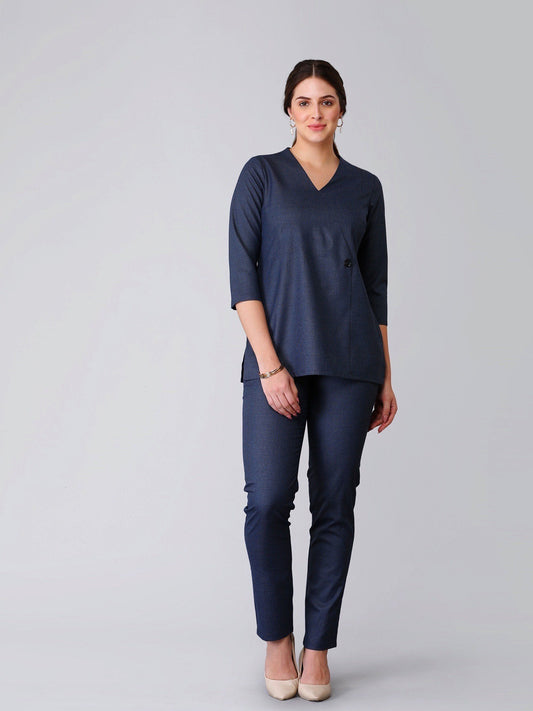 Straight Fit Houndstooth Trousers - Blue